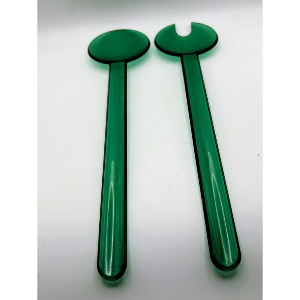 Vintage Tupperware Emerald Green Acrylic Salad Server Set Spoon and Fork 11.5"